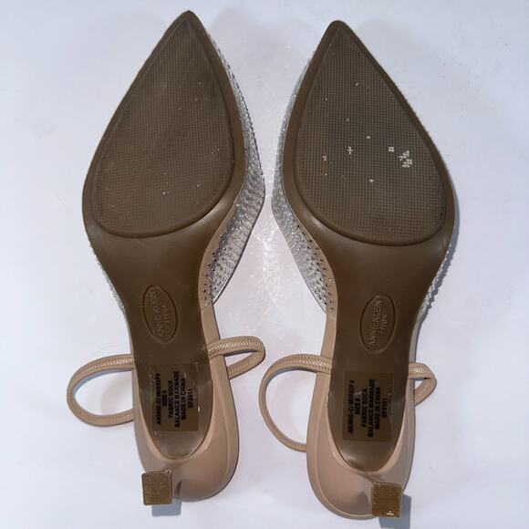 Anne Klein iFlex Akirie Sandals Size 8 Beige Rhinestone Kitten Heel Bling - Picture 6 of 8